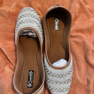 Women's Silver Embellished Flats